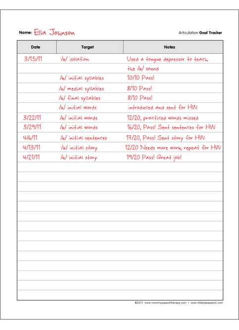 speech therapy homework sheets